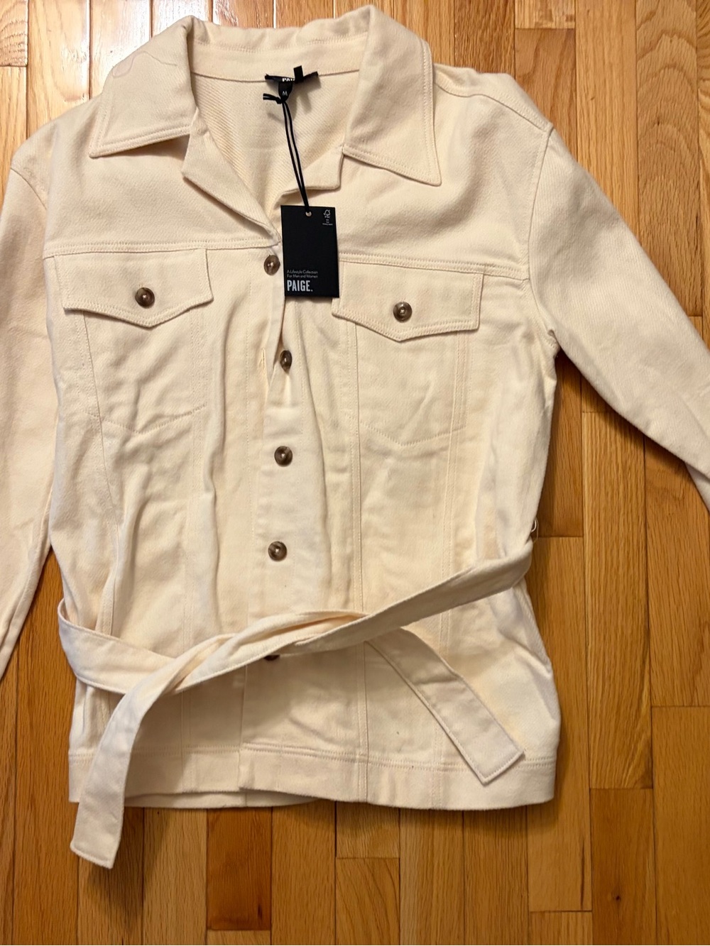 PAIGE Cream Belted Utility shacket